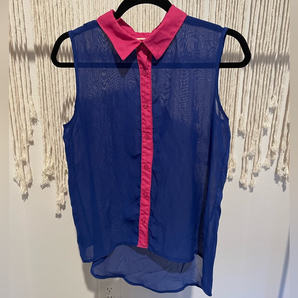 One Clothing High Low Sleeveless Collared Button-Down Blouse Sz M